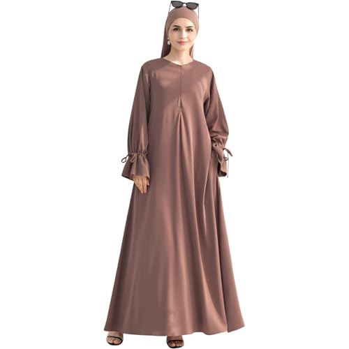 khalat Women's Muslim Kaftan Abaya Dress Eid Prayer Dress for Women Islamic Daily Dress Smooth Flowy Muslim Women Clothes - color: Khaki, size: Small