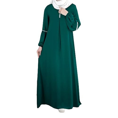 GOKKILRW Womens Solid Color Abaya Maxi Dress Modest Muslim Prayer Robe Long Sleeve Dubai Long Dress Islamic Lightweight Dress - color: Green, size: Large