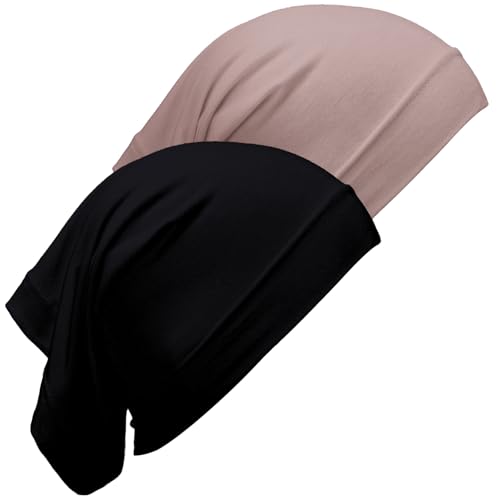 Loopeer 2 Pcs Hijab Undercaps No Slip for Women - color: Black, Khaki
