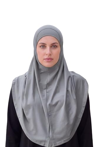 SARJANA Women's Solid Color Cotton Hijab with Under Scarf Cap Ready to Wear Stretch Scarves Long Scarfs FREE SIZE - color: Grey