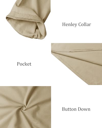 LVCBL Men's Kaftan Robe Long Sleeve Linen Thob Side Split Button Down Thobe Long Tunic Shirts - color: Khaki