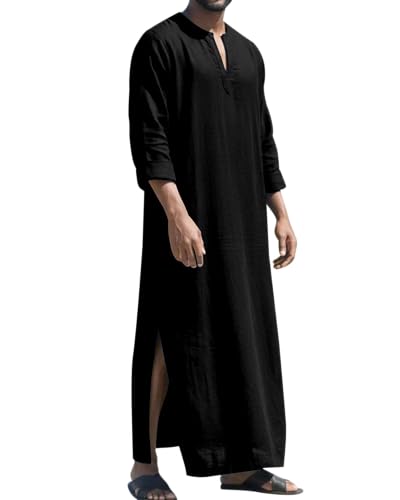LVCBL Islamic Thobe for Men Muslim Kaftan Thobe Caftans for Men - color: Black, size: Medium