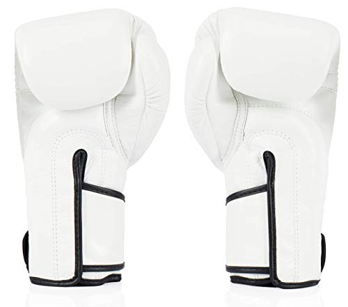 Fairtex BGV6 Angular Boxing Gloves, Locked Thumb Muay Thai MMA Kickboxing | Premium synthetic body with triple-layer foam padding. Joint protection and firm wrist support safeguard hands on heavy bags - color: White, size: 14oz