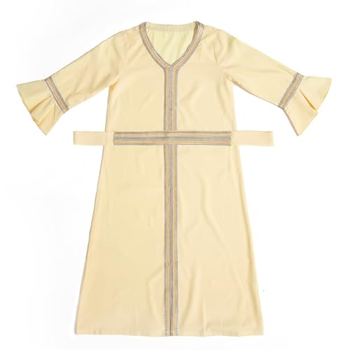 Girls Abaya Muslim Dress Hijab Islamic Kids Kaftan Long Sleeve Modest 2 Piece Set Prayer Gown Middle East A2 - color: Yellow, size: 9-10 Years