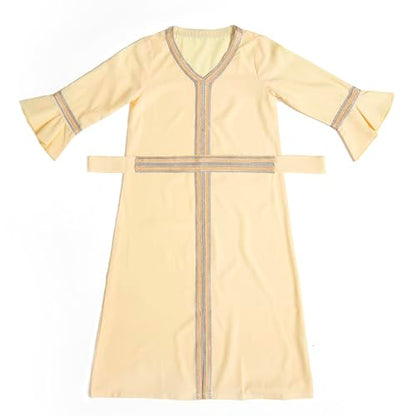 Girls Abaya Muslim Dress Hijab Islamic Kids Kaftan Long Sleeve Modest 2 Piece Set Prayer Gown Middle East A2 - color: Yellow, size: 4-5 Years