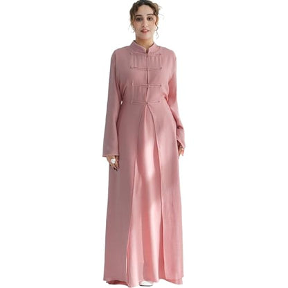 Lenmipot Elegant Middle Eastern Abaya 2pcs Stand Collar Maxi Dress for Women Muslim Jilbab Kaftan Eid Dubai Abaya Outfits - color: Pinka, size: X-Large