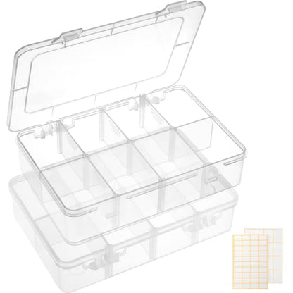 QUEFE Bead Organizer Box 2 Pack 8 Grid Plastic Tackle Box Storage Dividers | Plastic Organizer, Removable Dividers, for Candies Snacks Electronics Jewelry and Small Parts, Drawer and Craft Storage - size: 2pcs