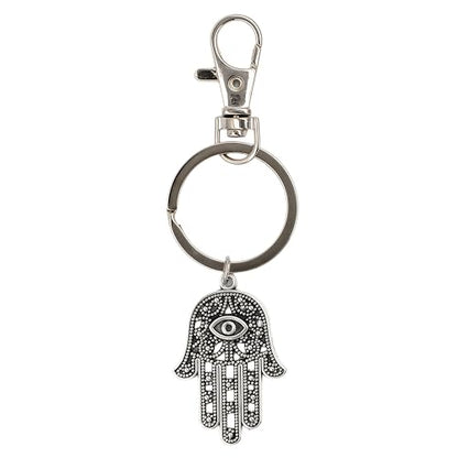 Silver Hamsa Keychain-Hamsa Keychain, Double Eye Hand Keychain Charm Choker Keychain. Choker. Hamsa, Buddha, Crescent Moon