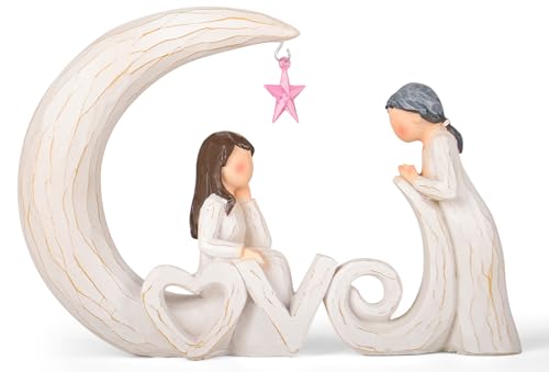 Mother Daughter Figurine, Love You to The Moon and Back Resin Statue Gift - color: White