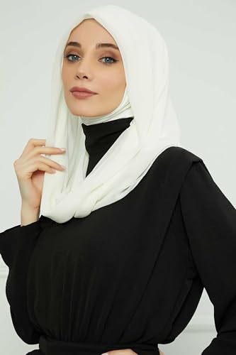 Aisha's Design Pre-tied Cotton-Chiffon Scarf for Women Practical Veil Instant Scarf Hijab Stylish Design - color: Ivory