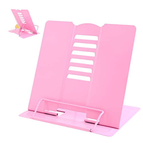Camelmother Metal Book Stand Adjustable Book Holder for Reading | Portable & Sturdy For Textbooks Cookbooks Sheet Music Papers Study - color: Full Pink