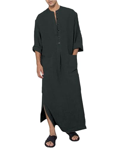 YAOHUOLE Kaftan for Men Long Sleeve Muslim Men Thobe Kaftan Thobe with Pockets - color: Dark Gray, size: 3X-Large