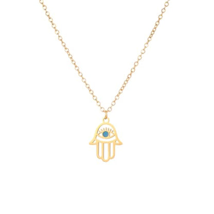 Stainless Steel Hebrew CHAI Necklace | Hand of Fatima Pendant | Turkish Evil Eye Charm | Israel Map Blessing Necklace | Protection Jewelry for Women men Include a Gift Box - color: Gold-Hamsa-1252
