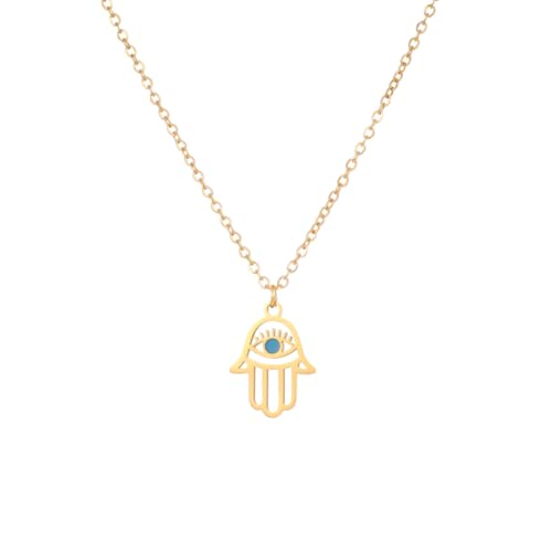 Stainless Steel Hebrew CHAI Necklace | Hand of Fatima Pendant | Turkish Evil Eye Charm | Israel Map Blessing Necklace | Protection Jewelry for Women men Include a Gift Box - color: Gold-Hamsa-1252