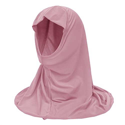 Girls Instant Hijab Muslim Arab Scarf Shawls Neck Wrap Kids Islamic Solid Color Headscarf Turban for 7-12 Years Old - color: Pink
