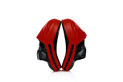 Fairtex FMV9 Contoured Focus Mitts |Striking Accuracy & Protection for Boxing, Muay Thai, Kickboxing |Ergonomic Design, Soft Padding, Secure Fit Leather - color: Black/Red