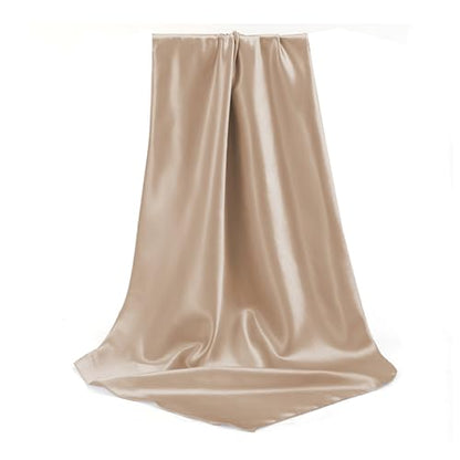 Elegant Satin Jersey Muslim Hijab Scarf Square Soft Head Wrap Scarves Shawl for Women Girls - color: Light Khaki(90*90cm)