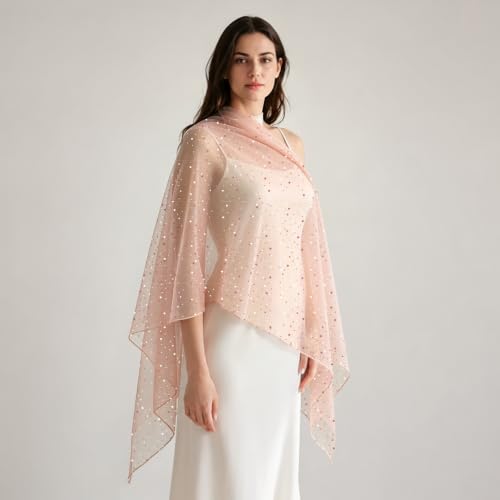 Sequin Scarf for Women Lightweight Mesh Shawl Wrap Bandana Hijab Headscarf for Summer Evening Dress - color: Lightnude