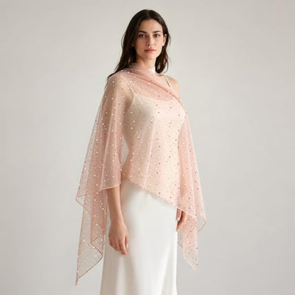 Sequin Scarf for Women Lightweight Mesh Shawl Wrap Bandana Hijab Headscarf for Summer Evening Dress - color: Lightnude