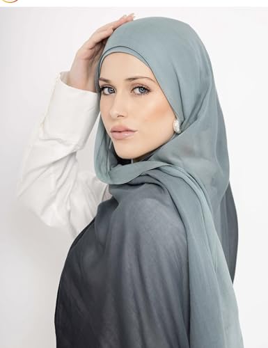 Txmout Ombre Modal Hijab Scarf for Women Muslim, Soft Lightweight Headscarf - color: Turquoise - Navy