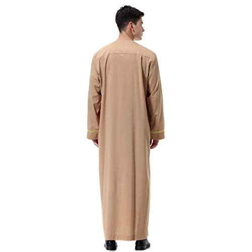 Lenmipot Men's Muslim Clothes Durable Kaftan Robe Dubai Long Gown Ethnic Clothes,1pc Soft Robe - color: A Light Tan, size: Medium