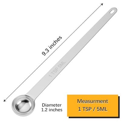2PCS 1TSP(5ml) Extra Long Handle Measuring Spoon, 18/8 Stainless Steel | Food-Grade SS 304, Accurate, BPA-Free, Dishwasher Safe, Engraved Marking, Kitchen Essential - size: 1tsp|5ml