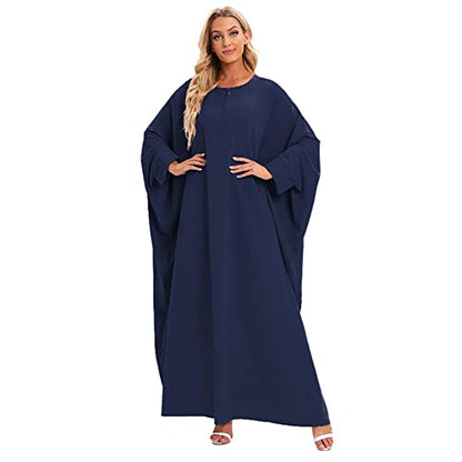 Women's One-piece Prayer Dress Muslim Abaya Dress Islamic Maxi Abaya Kaftan - color: Navy