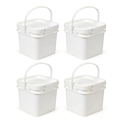 68 oz Food Storage Buckets with Lids, 4 Pack Square BPA Free Plastic Containers with Handles and Labels for Pantry, Rice, Flour, Snacks and Freezer (White) - color: White, size: 68 oz