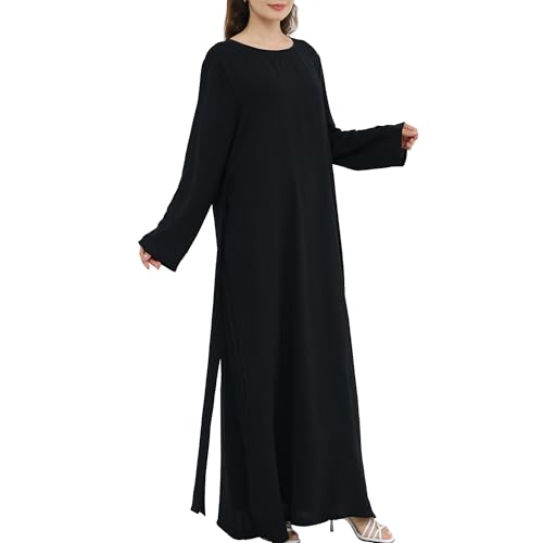 Abaya Dress for Muslim Eid Prayer Jilbab Dubai Women Maxi Kaftan Islamic Salah Dress Soft Muslim Women Clothes - color: Blacka, size: Medium
