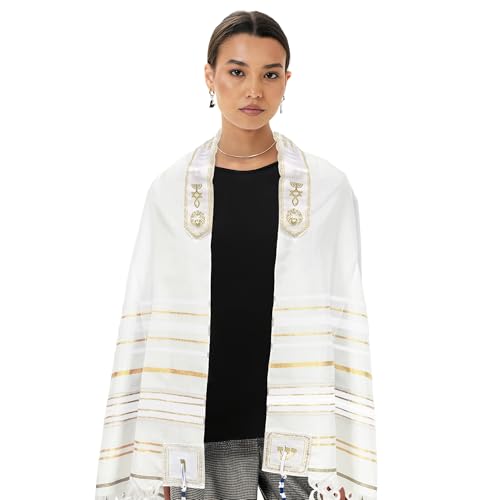 HalleluYAH Messianic Tallit Prayer Shawl 72"x 22" with Bag For Men & Women - color: Golden