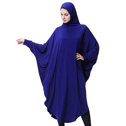 khalat Women's One-Piece Muslim Abaya Dress Large Overhead Prayer Ramadan Long Hijab Dress - color: Blue, size: Medium