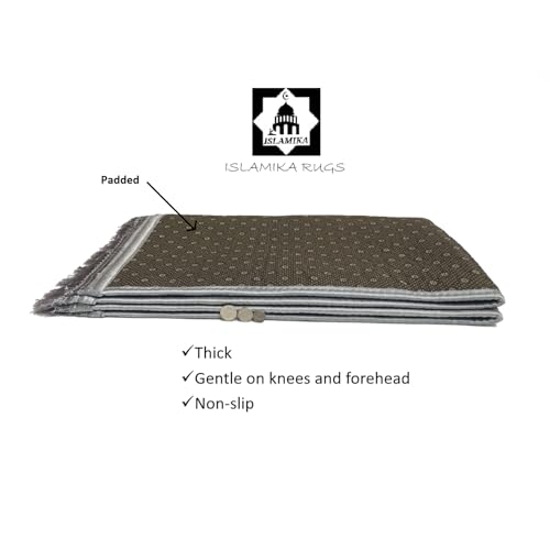 Prayer Rug Muslim Mat Islamic - Thick Prayer Rug Sajadah for Kids Men Women with Islam Prayer Beads for Eid Travel Ramadan, Soft and Luxury (Gray) - color: Grey