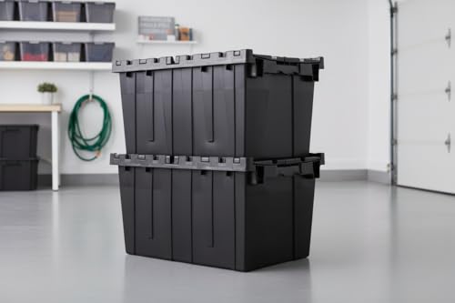 Hudson Exchange 21.9 x 15.2 x 12.8” (3 Pack) Storage Tote Distribution Container with Hinged Attached Lid, Black - color: Black