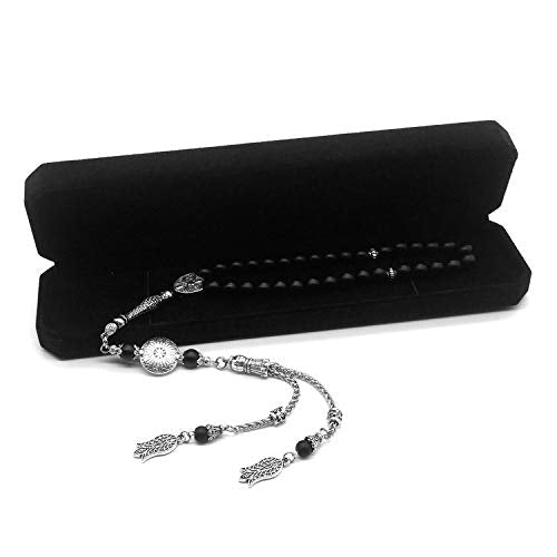 Stylist Prayer Beads (8 mm-33 Beads) Tesbih-Tasbih-Tasbeeh-Misbaha-Masbaha-Subha-Sebha-Sibha-Rosary-Worry Beads (Black Matte Agate Stone) - color: Black Matte Agate Stone