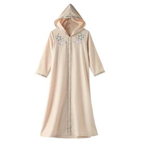 Kids Girls Abaya Muslim Eid Dress Gold Embroidered Lace Hooded Maxi Kaftan Robe Islamic Dubai Prayer Clothes - color: B-beige, size: 10 Years