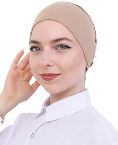 Prien Women Cotton Hijab Cap, Stretchy Head Cover, Pre-Sewn Inner Muslim Scarf Undercap, Non Slip Headband for Daily Wear - color: Deep Mink