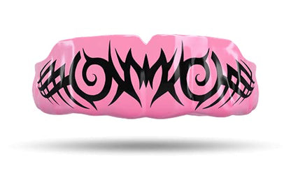 Impact Mouthguard Boxing, MMA, Muay Thai Sports Mouthguards for Youth Adults, Professional Custom-Fit, Tribal Black on Pink - color: Black on Pink