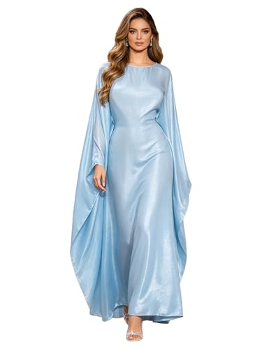 Shinsto Women Satin Prayer Dress Kaftan Robe Musulmane Femme Flashy Gown Luxury Party Wear Nightclub Outfit - color: Sky Blue, size: 1