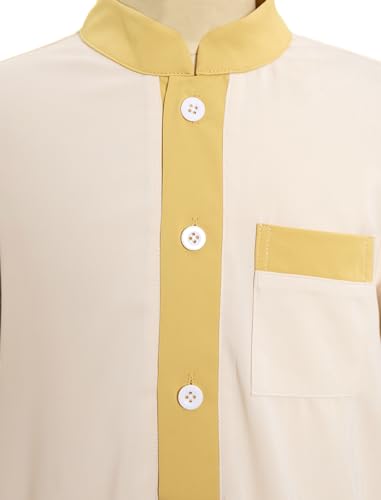 FYMNSI Kids Boys Thobe Muslim Prayer Clothes Saudi Dubai Robe Kaftan with Pockets Dishdasha Islamic Eid Ramadan Outfits 5-10T - color: Apricot, size: 6-7 Years