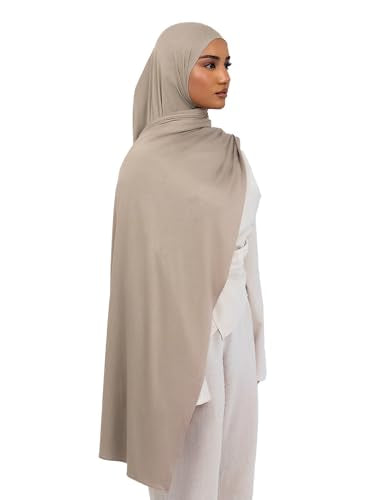 KHELANI Premium Modal Jersey Hijab, Luxury Lightweight Non Slip Stretchy Jersey Head Scarf for Muslim Women, Soft Shawls Wrap - color: Earthy Taupe