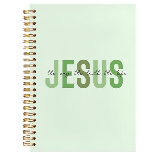 Boho Christian Notebook Journal, Christian Gifts for Women, Bible Notebooks for Note Taking, Bible Journaling Notebook, Jesus the Way the Truth the Life Hardcover Spiral Notebook 5.5x8.3 green - color: white Bible-monotonous jesus green