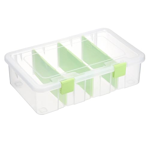 BTSKY Clear Plastic Dividing Storage Box with 4 Compartments Sewing Box | 13.3x8.1x3.4 Inches Adjustable Storage Bin with Lid Plastic Craft Storage Container Multipurpose Art Supply Organizer Green - size: 13.3x8.1x3.4 Inches-Green