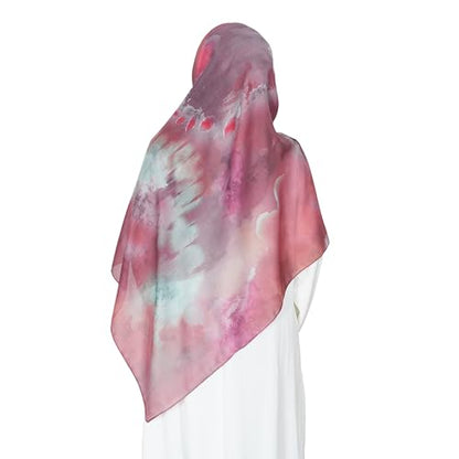 Printed Hijab for Women Printing Hijab Scarf for Women Muslim Islamic Prayer Clothes 1pc Muslim Women's Khimar - color: Rose Watercolor