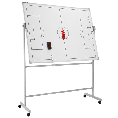 Double-Sided Soccer Coaching Board Height Adjustable Dry Erase Whiteboard with Wheels 360 Degree Reversible Soccer Tactics Board with Magnets Pen & Eraser for Teaching Training - color: Football
