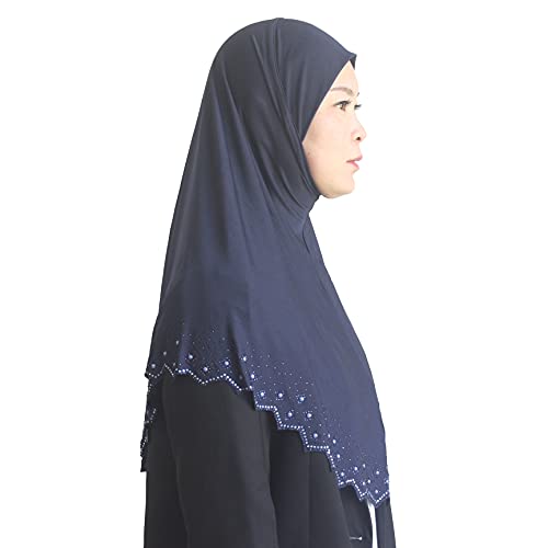 Instant Hijab Scarf for Women Muslim Women Clothing Headscarf for Girls with Czech Rhinestone - color: Navy Blue