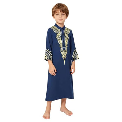Kids Long Sleeve Dubai Dress Abaya Saudi Arab Kaftan Islamic Robe Muslim Thobe Embroidery for Ceremony - size: 7-8 Years