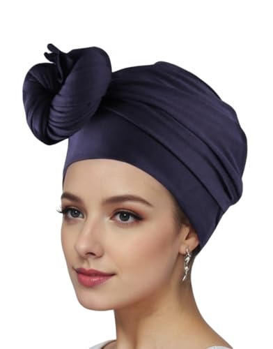 vabovin Head Wraps for Black Women Stretch Jersey Knit Turban Headwrap Solid Color Headscarf Headband Shawl - color: 18- Dark Navy Blue