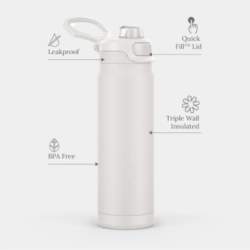 ZULU Powerfill Pro 32oz Stainless Steel Water Bottle with Quick Fill Lid, Triple Walled Vacuum Insulated Metal, Leak Proof Locking Lid, Sip and Chug, Reusable BPA Free, White - color: White, style: 32oz