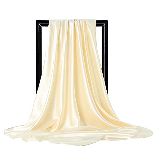 vimate 35" Square Silk Like Head Scarf - Women's Fashion Satin Scarf Bandana for Hair Wrapping at Night. - color: C#. Cream