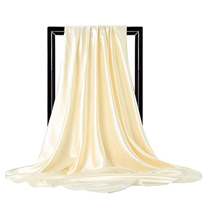 vimate 35" Square Silk Like Head Scarf - Women's Fashion Satin Scarf Bandana for Hair Wrapping at Night. - color: C#. Cream